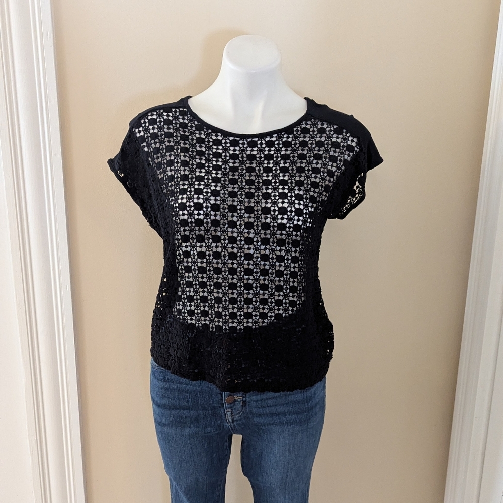 Forever 21 black sheer crochet top size S